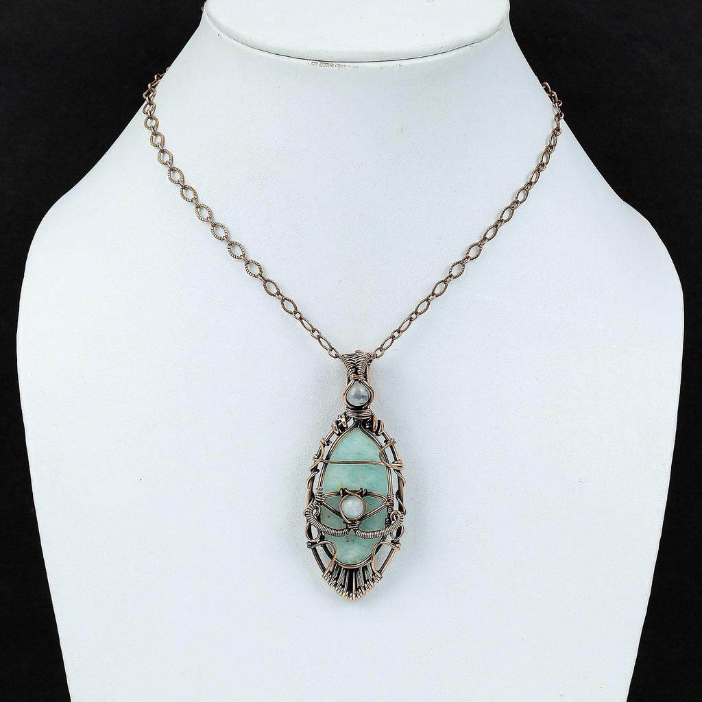 Evil Eye Amazonit Anhänger Kupferdraht gewickelt Anhänger Evil Eye Schmuck Regenbogen Mondstein Edelstein Anhänger Handarbeit Kupfer Schmuck als Geschenk