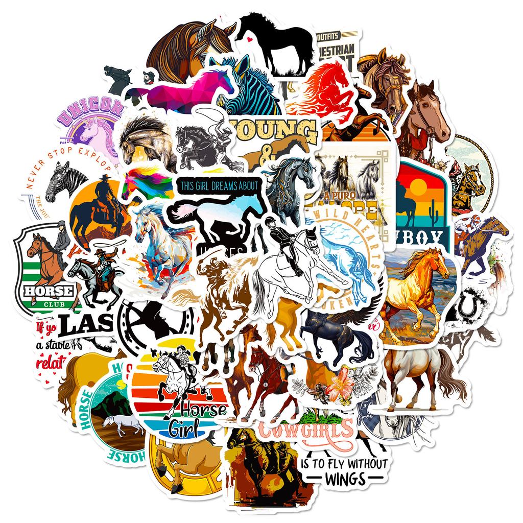 50 Horse Stickers Hand-Painted Galloping Horse Material Luggage Notebook Water Cup Can Be Repeatedly Pasted Decorative Stickers