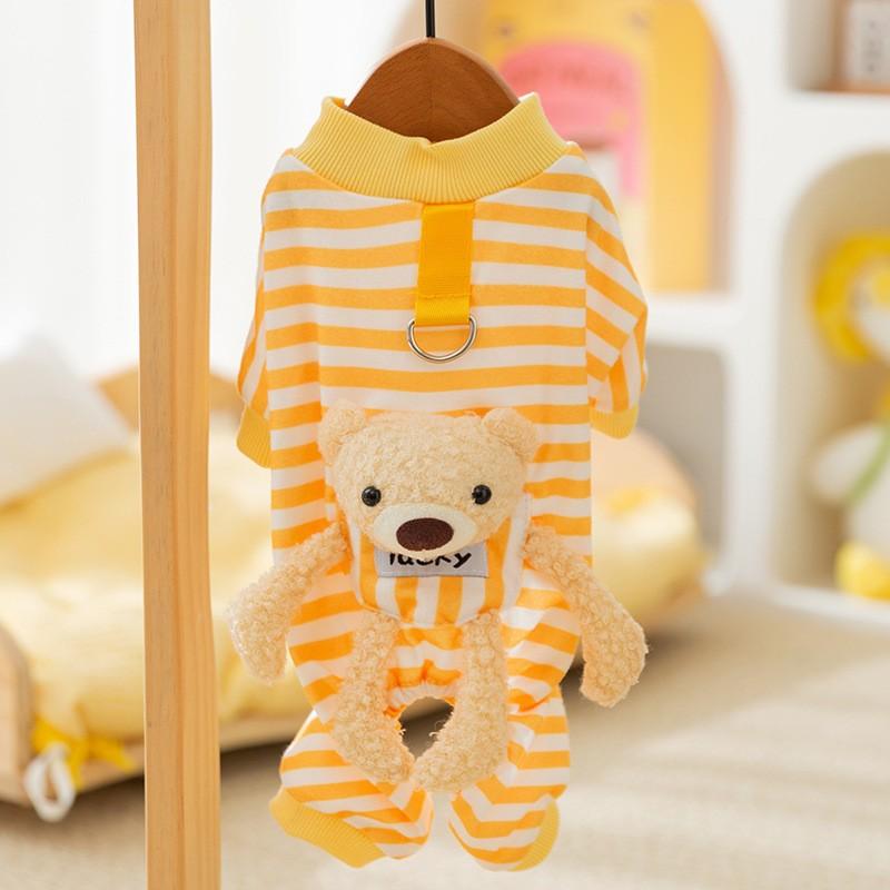 Autumn and winter thin cute bear striped puppy four-legged loungewear cat home air conditioner clothing pet clothes
