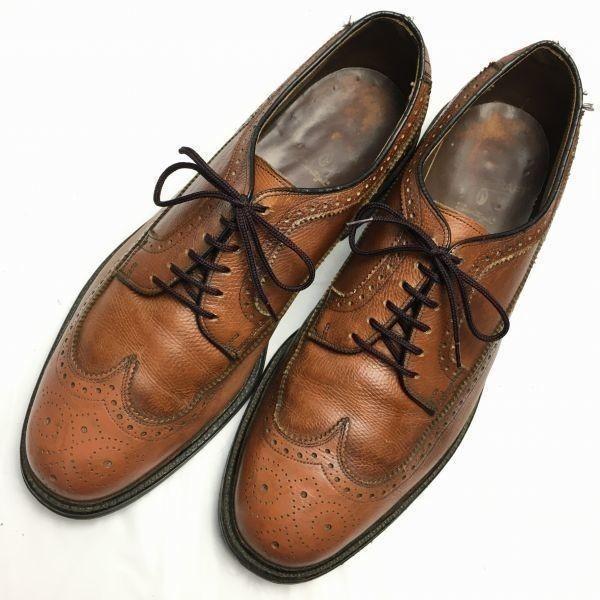 60s-70s Vintage TOWNCRAFT Long Wingtip Business Shoes Brown Size 9.5D / 26.5-27.5cm(USED)