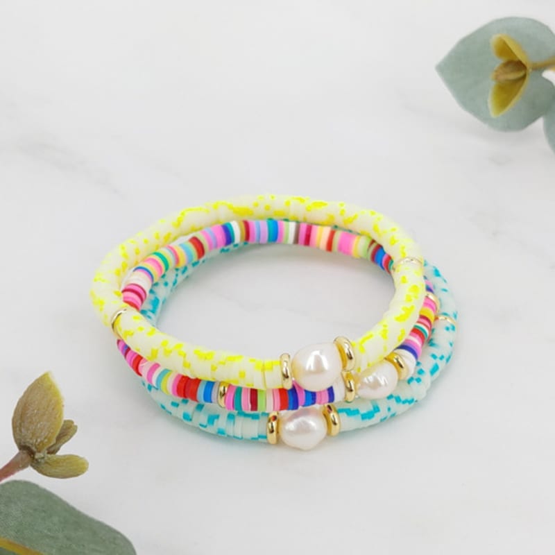 LALA Pearl Bead Bracelet B (Set of 3) - YELLOW