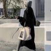 Lazy Trend Knitted Cardigan Women Long Sleeve Knee Length Medium Long Hair Jacket Solid Color