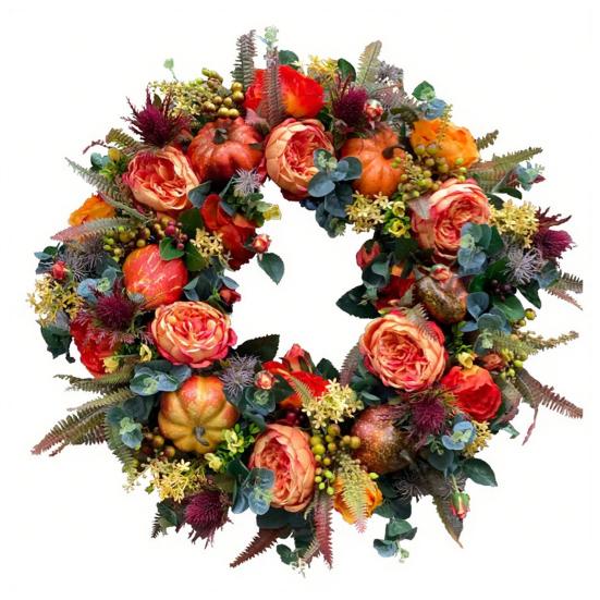 Høst Peon Gresskar Krans Kunstig Kvistslingfe Vintage Blomsterslingfe Sesongmessig Dørhenger for Thanksgiving Høstdekor