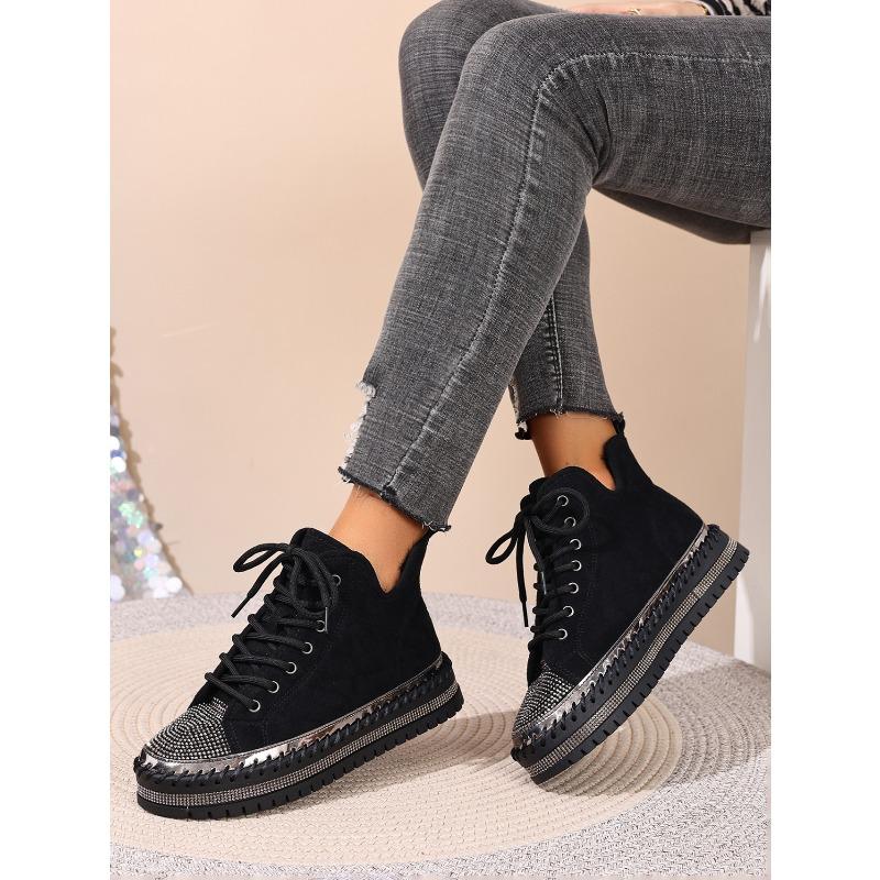 Muffin Lace-up Warm Cotton Shoes 2025 Winter New Platform Size Rhinestone Snow Boots for Women