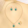 4 Piece Set Women Fashionable Temperament Circular Green Crystal Necklace Bracelet Earring Ring Combination Versatile Exquisite