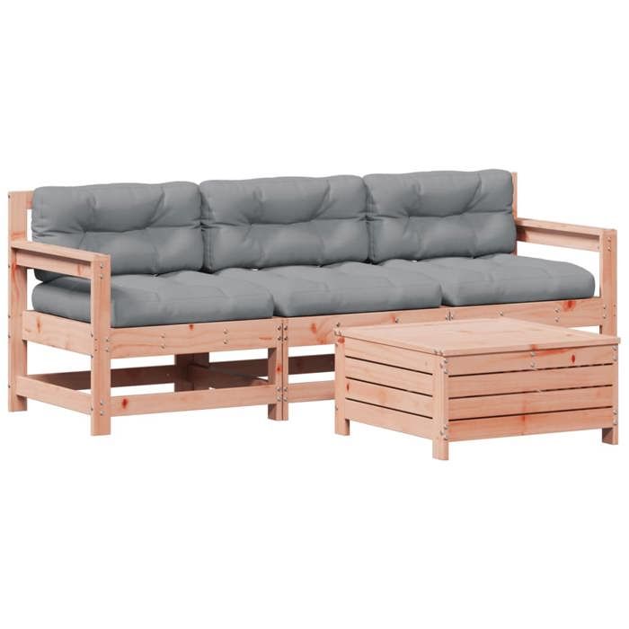 VidaXL Salon de Jardin avec Coussins 4 pcs, Canapés de Terrasse, Ensemble de Meubles de Patio, Mobilier d'Extérieur, Bois 3250798