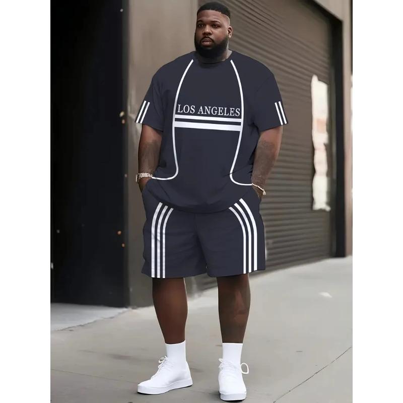 Fashion Printed Set Casual Loose Men's Crew Neck Sport Wear Men’s