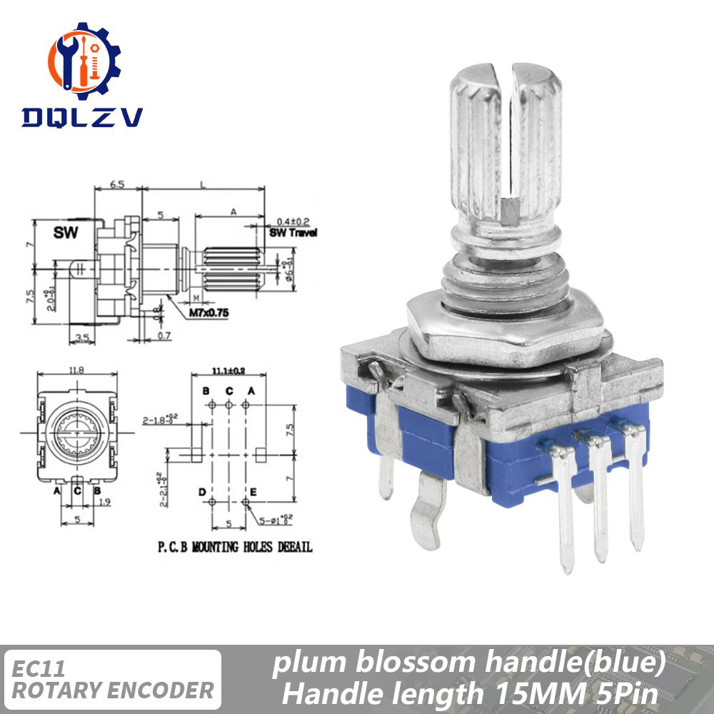 360 Degree Rotary Encoder EC11 With Push Button 5Pin 20 Positions 20 Pulse Code Switch Handle 15/20MM Digital Potentiometer