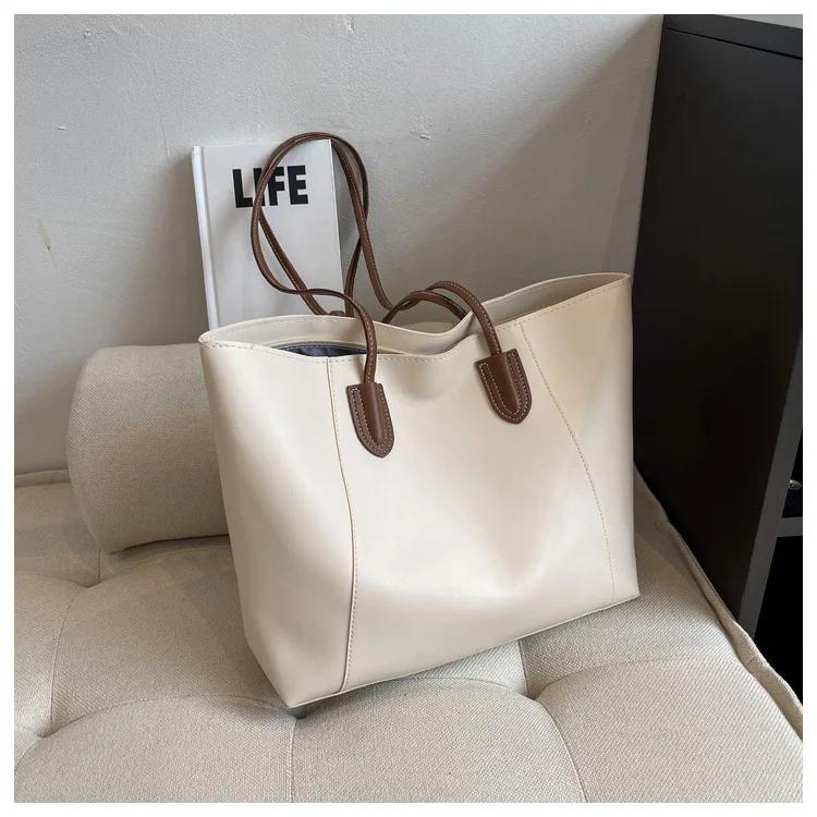 Hot Selling Light Luxury Sewing Thread Pu Zipper Women's Handbag New Fashionable Women's Commuting Shoulder Bag Tote Bag