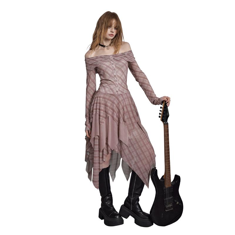 

UNIFREE Sexy Off-Shoulder Asymmetrical Hem Dress L