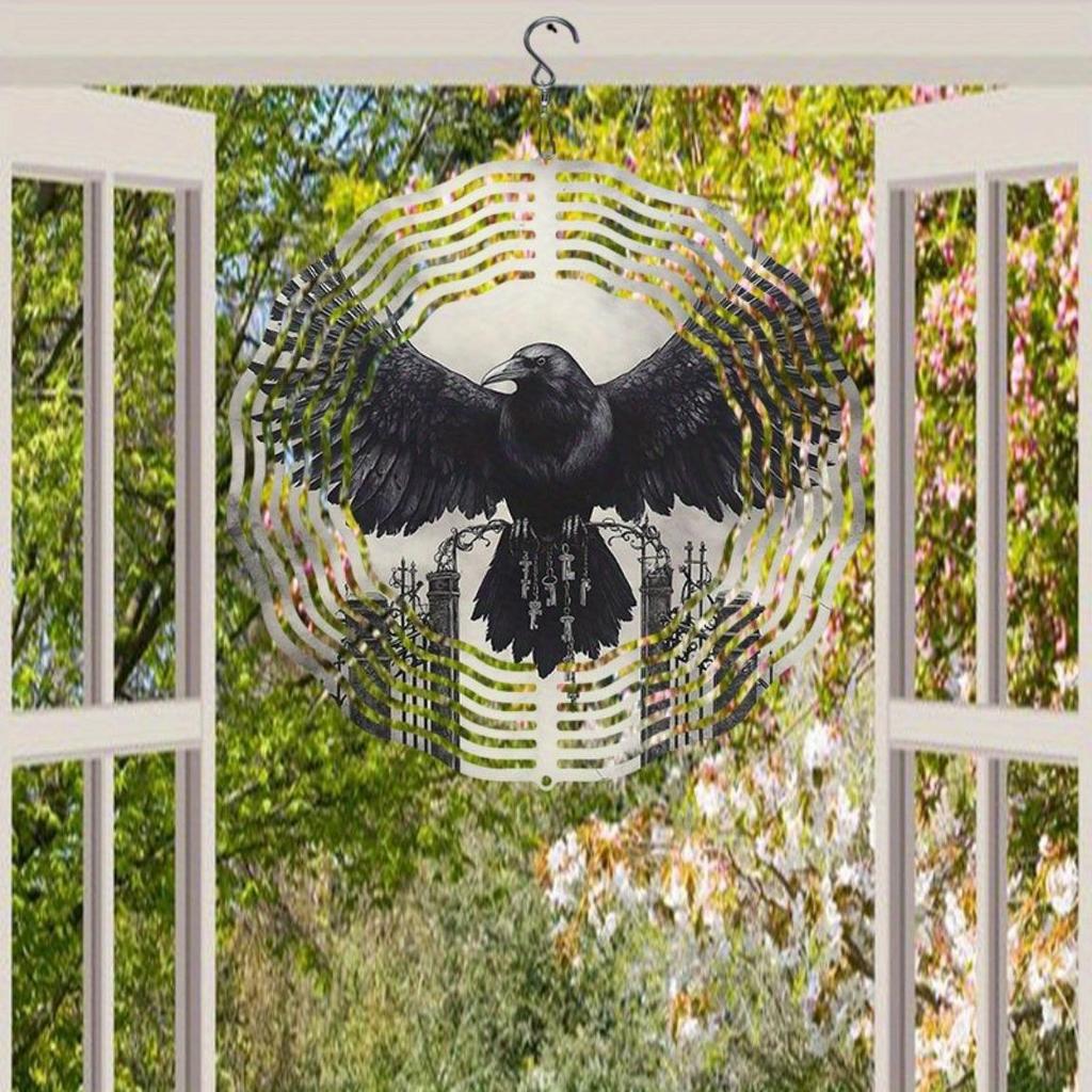 Metal Wind Spinner Outdoor Decor 2D Raven Design Hanging Wind Chime for Garden Patio Yard No Electricity Needed Durable Weather Resistant