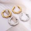 18K Gold Twisted Rope Rhombus Pattern Large Round European Earrings for Women