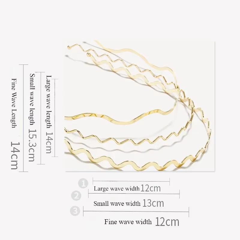 1/3pcs Simple Gold Ripple Metal Hairbands Elegant Wave Headbands Fashion Women Crown Head Hoop Hair Styling Headwear Accessories
