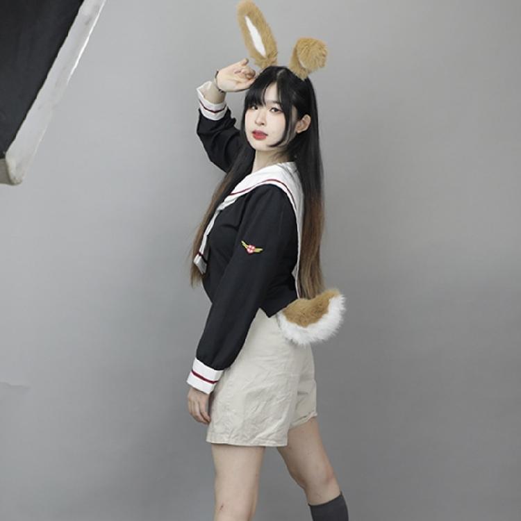 Bandeau Oreilles de Lapin Queue d'Animal Faite à la Main Headwear Oreilles de Lapin Longues Accessoires Cosplay Anime Queue de Lapin