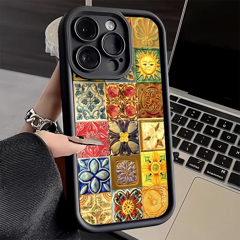 Phone Case for iPhone 17 Air 16E 15 16 Pro Max Italian Sicilian Style Floral Pattern Cover 14 Plus 13 12 Mini Soft Shell Silicon
