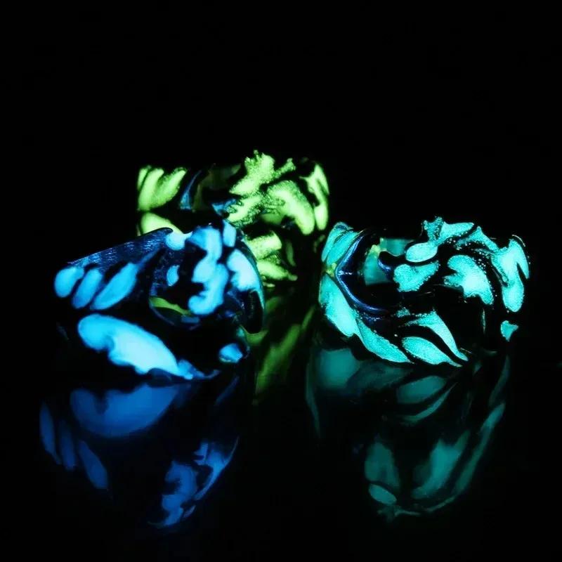 Domineering Vintage Luminous Dragon  Rings Gothic Adjustable Men Rings Unique Boys Fashion Jewellery Gift