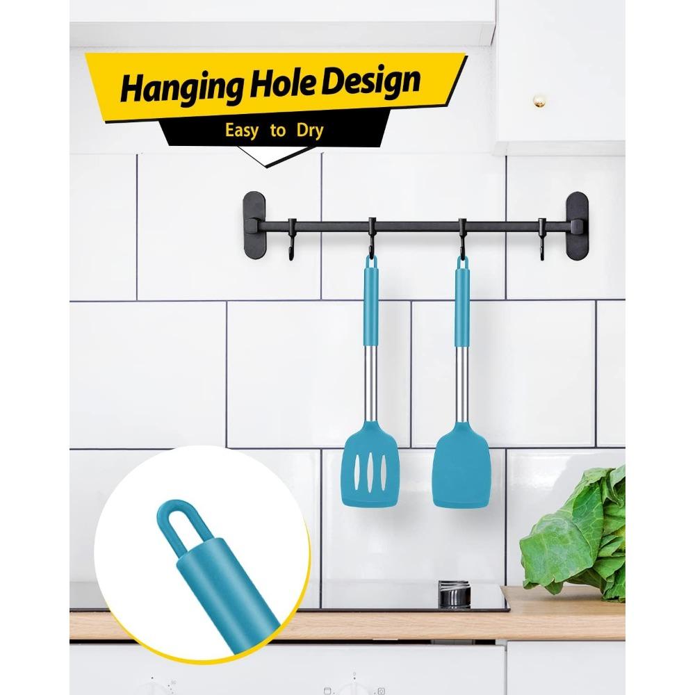 Pack of 2 Silicone Solid Turner, Non Stick Slotted Kitchen Spatulas, High Heat Resistant Cooking Utensils, Ideal Cookware for Fish, Eggs, Pancakes