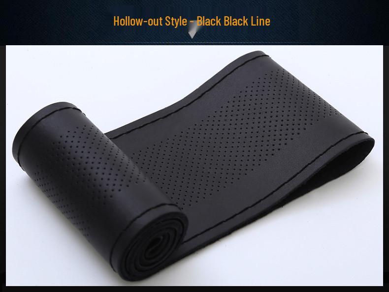 Genuine Leather Perforated Steering Wheel Cover - Hand-Sewn, Universal Fit, All-Season Cowhide