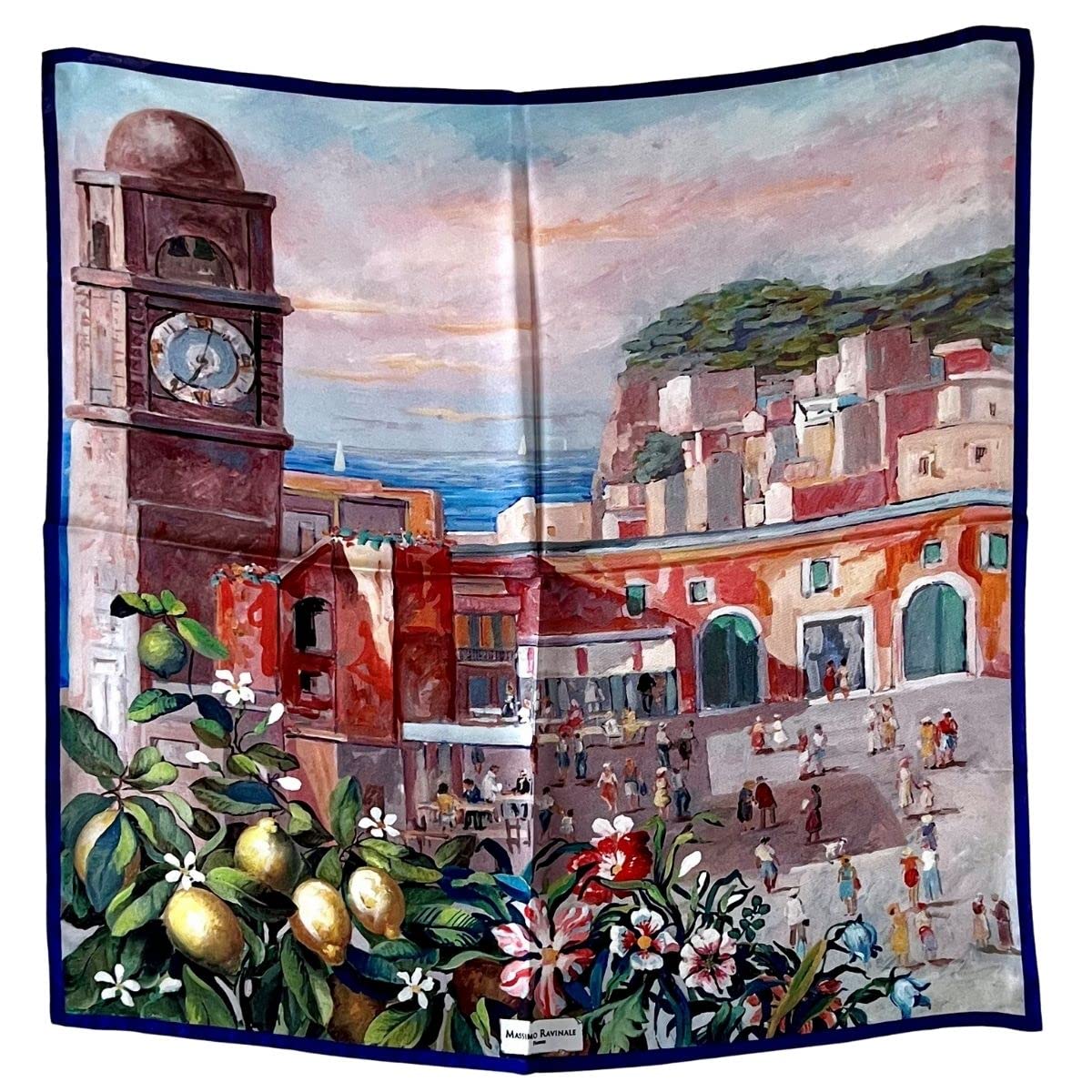 

Massimo Ravinale Шарф женский 100% шелк 50x50 см в стиле Капри, квадратный, Италия,