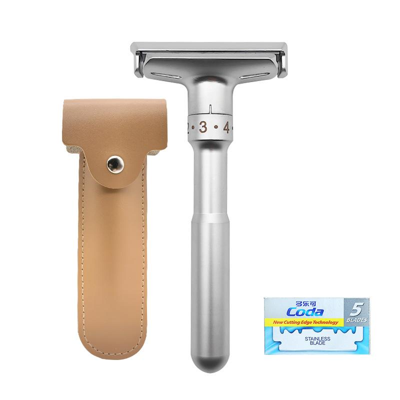 

Бритва старого образца Ручная бритва для мужчин Регулируемая острота Ручная бритва Двусторонняя бритва с держателем лезвия razor holder + 1 box of blades + set серебряный