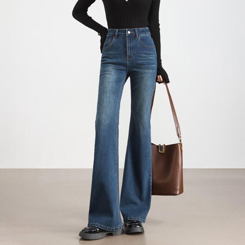 

Handu Yishe Women s Dark Blue High-Waist Flared Jeans M