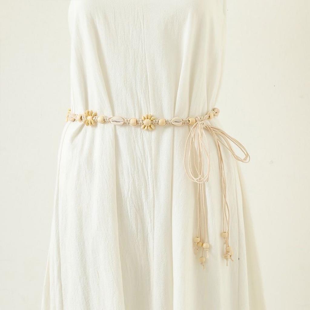 Bohemian Style Braided Waist Belt with Ethnic Wooden Beads and Vintage Tassels for Women and Girls