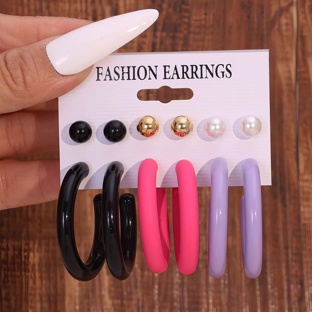 6pairs Elegant Chunky Water-drop Drop Earrings Matte Finish Luxury Teardrop Hoop Eardrop Bead Glossy Stud Earring Gift