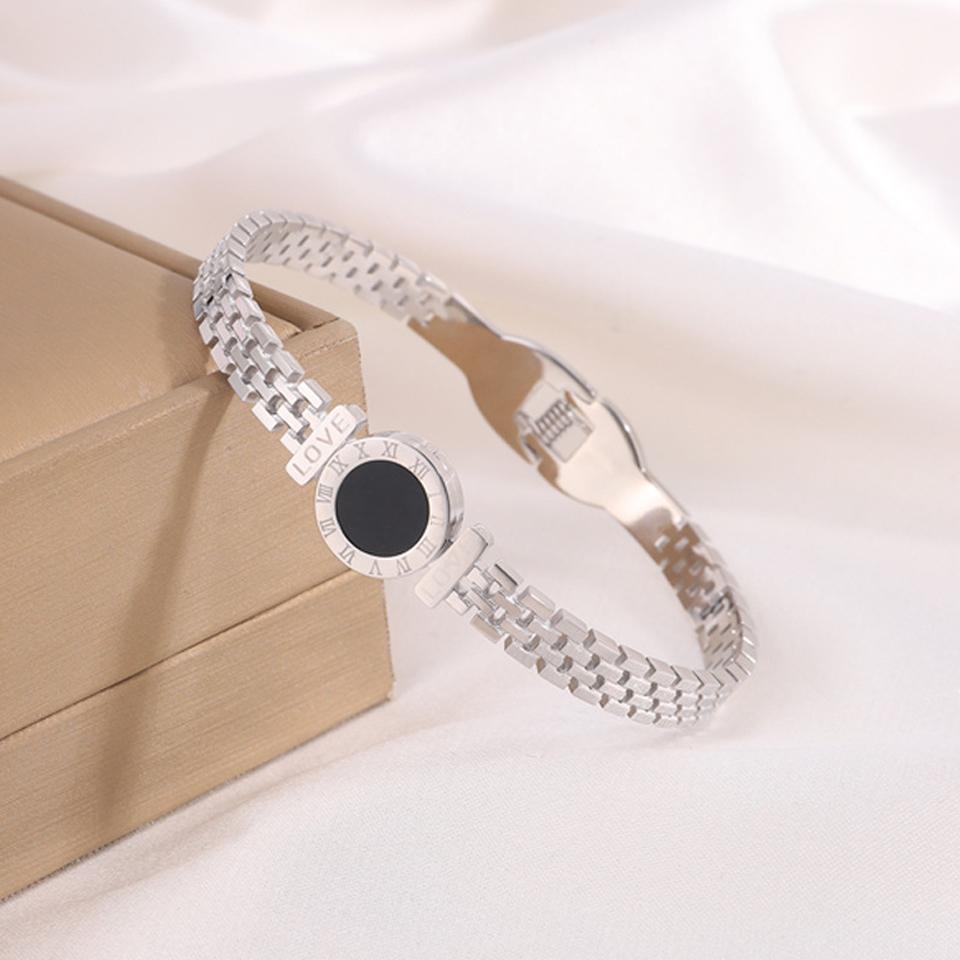 ZAKOL Stainless Steel 18k Gold Color Roman Black Shell Watch Bracelet Niche Design Zircon Gift for Women Men