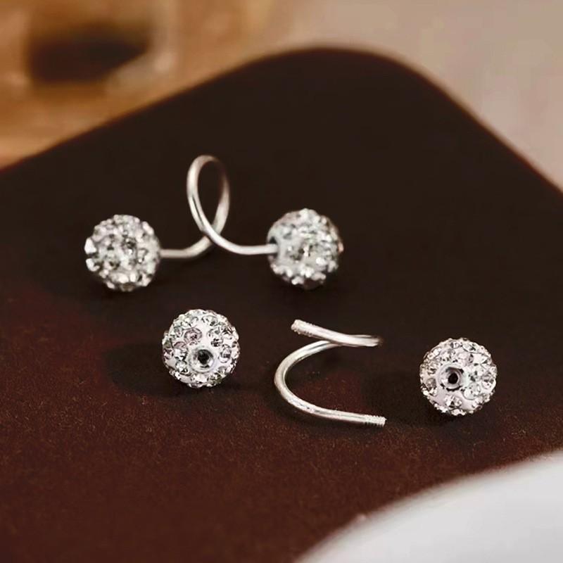 S-Shaped Zircon Stud Earrings Women Geometric Round Ball Screw Back Minimalist Ear Cuff Jewelry