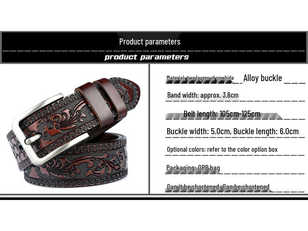 Personalized Men's Leather Belt for Jeans – Customized Carving Cowhide Belt Fashion Accessory