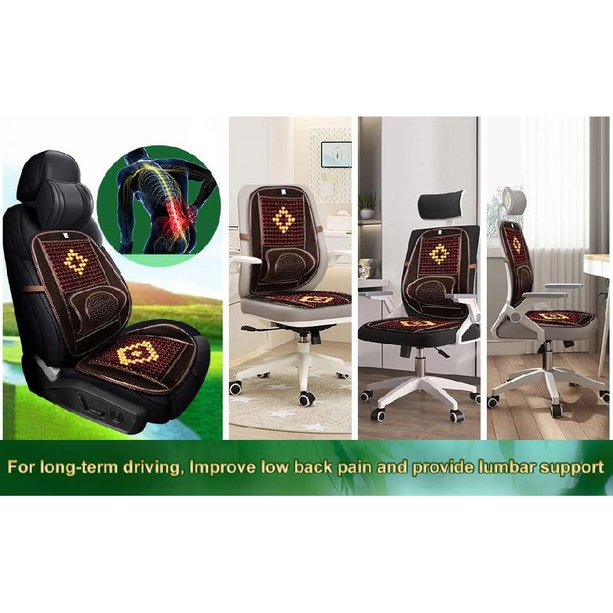 Wood Beaded Comfort Seat Cover with Cooling Ventilated Mesh Lumbar Back Brace Massage Support Cushion for Car Seat Chair