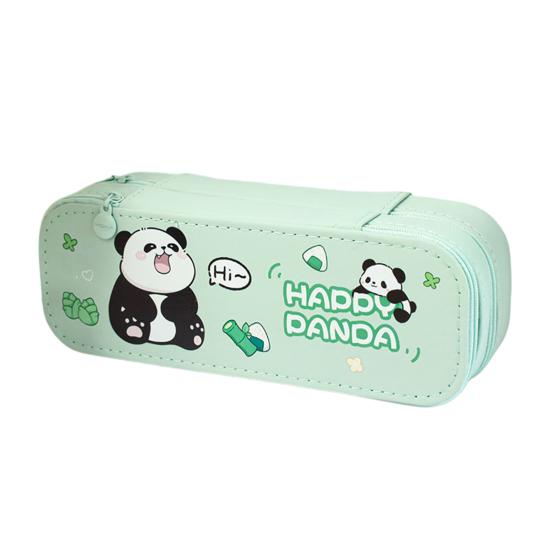 Dual-Layer Pencil Case Faux Leather Cute Stationery Bag Large Capacity Portable Pen Pouch for School Office Supplies B