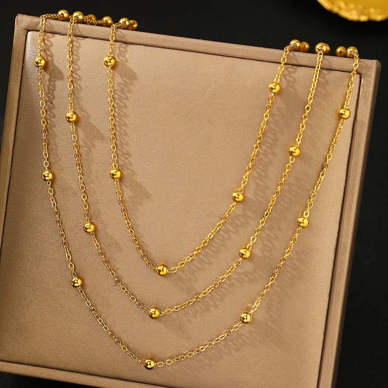 

Bohemian Metal Multi-layered Round Beads Choker Necklace For Women Fashion Gold Color Clavicle Chain Necklace Zircon Gifts