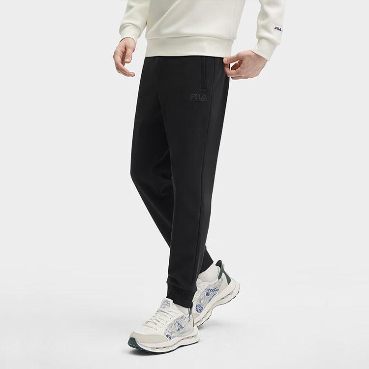 FILA Heritage Series Solid Color Mid Waist Simple Cuffed Knit Sports Pants Men bottoms Black F11M418609F-BK