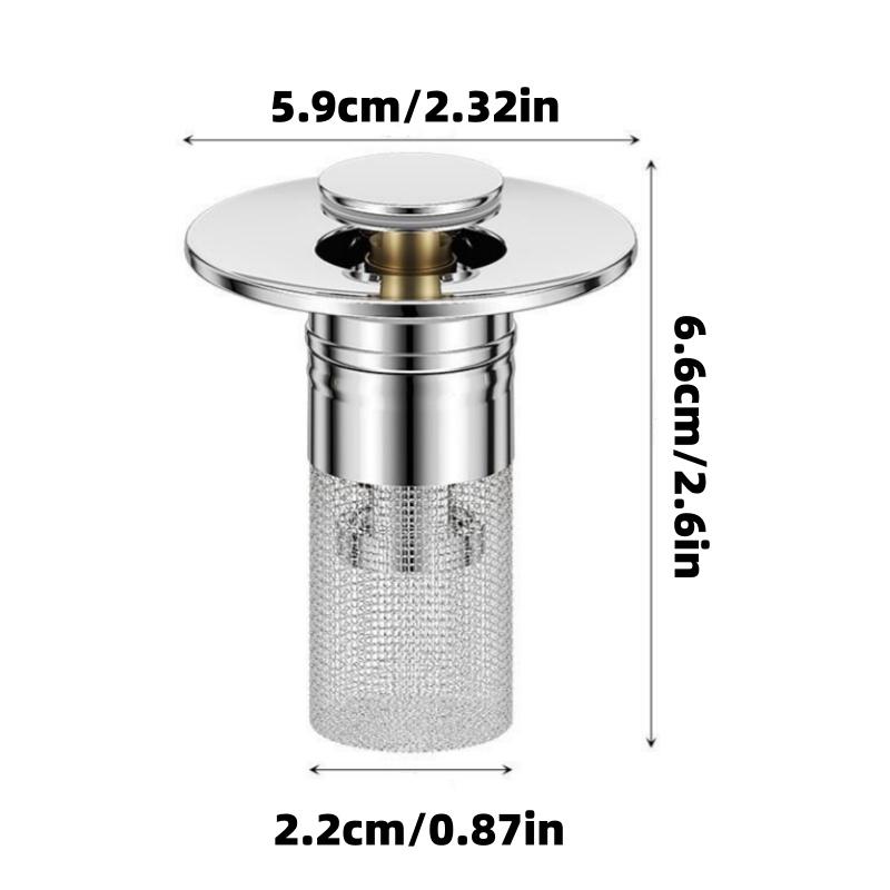 1 Piece Retractable Sink Drain Plug with Stainless Steel Mesh, Chrome-Plated Plastic Bathroom Hair Filter to Prevent Clogging, Removable Drain Cover