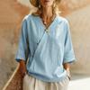 Dames Katoen Linnen Knopen Blouse V-hals 3/4 Mouw Losse Pasvorm Shirt Casual Lichtgewicht Comfortabel Topje voor Dagelijks Gebruik