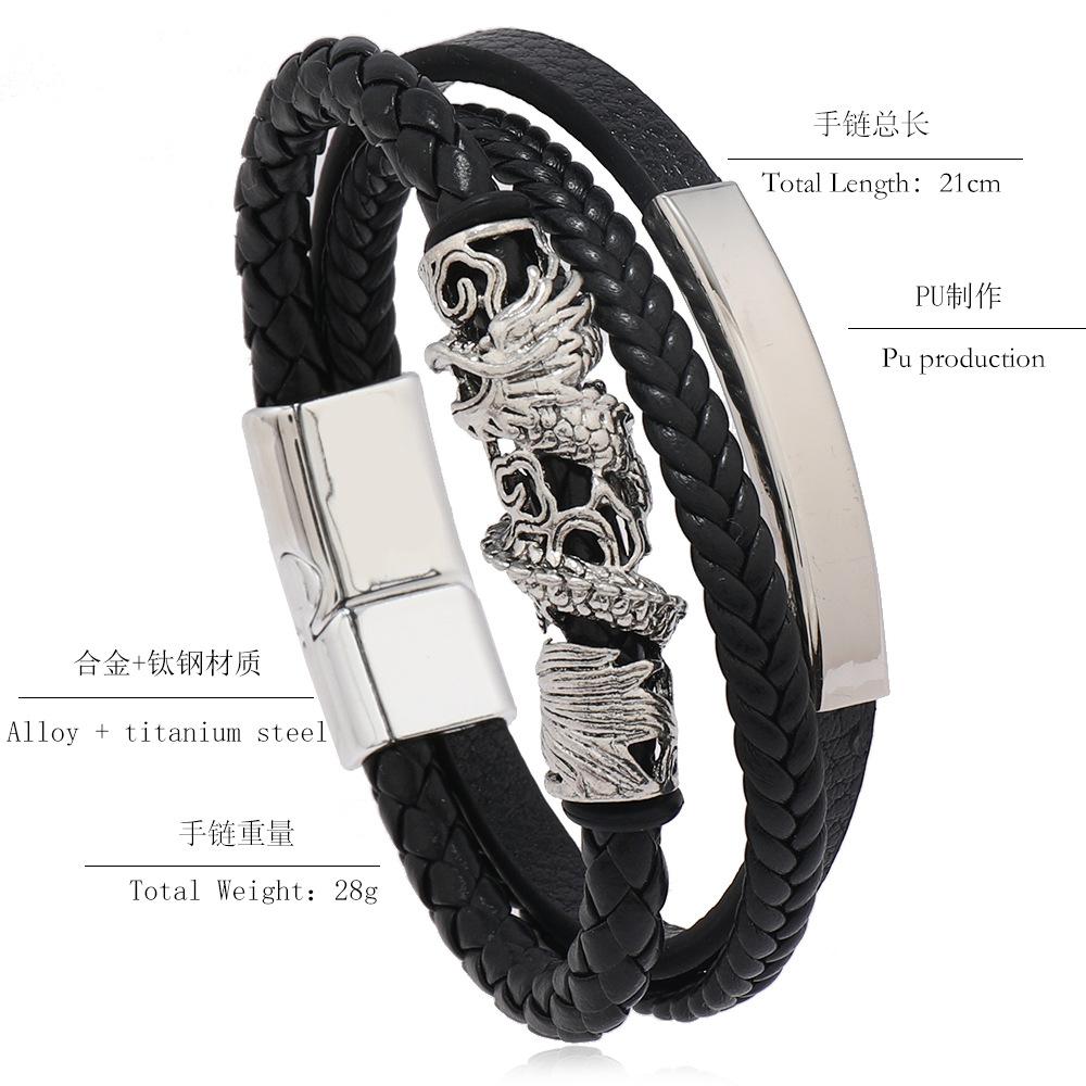 Multilayer Braided Leather Bracelet With Titanium Steel Buckle Punk Rope Wristband For Men