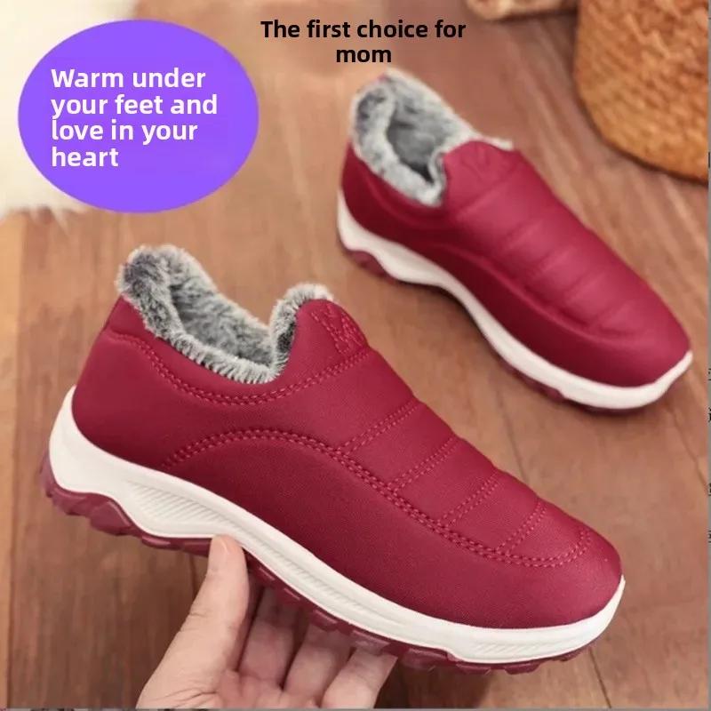 

Fashion Winter Women s Flat Thickened Fleece Lined Cotton Shoes Comfortable All-Match Warm Mom Shoes round Toe Low Heel Footwear 36