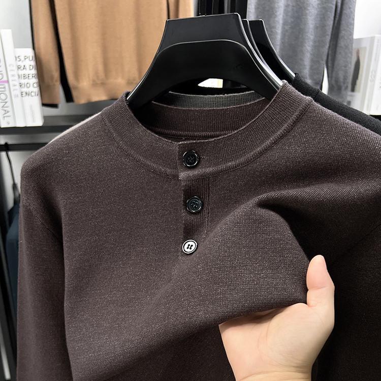 Douyin Herrstickad Rundhalsad Långärmad Knäppning Tröja