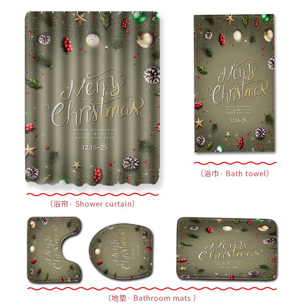 Christmas Bathroom Shower Curtain Bath Towel Floor Mat Five-Piece Set Bathroom Toilet Carpet Shower Foot Mat