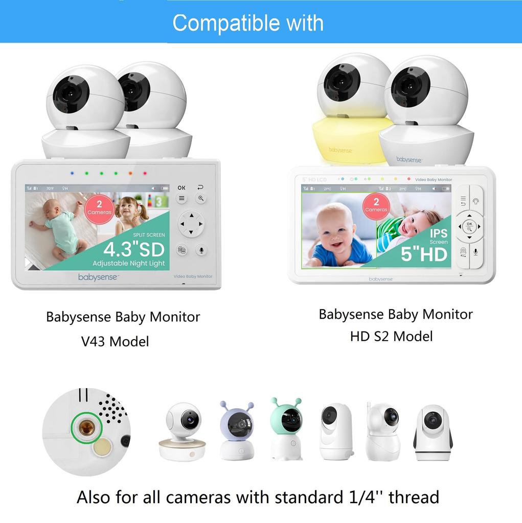 oioaahkeo Flexible Mount for Babysense Baby Monitor HD S2 and V43 Models (White)