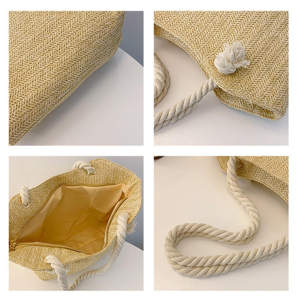 Elegante Damen-Strohtasche Böhmische Unterarm-Umhängetasche Langlebige Lässige Strandhandtasche Outdoor