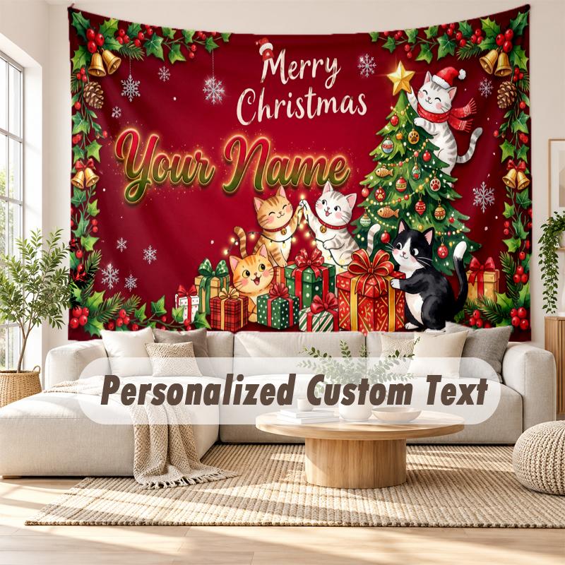 Christmas Custom Name Printed Tapestry Wall Hanging For Bedroom Living Room Wall Decor Holiday Gift