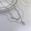 Double layered wearing blue dripping oil four-pointed star zircon splicing necklace women's summer ins niche design collarbone chain