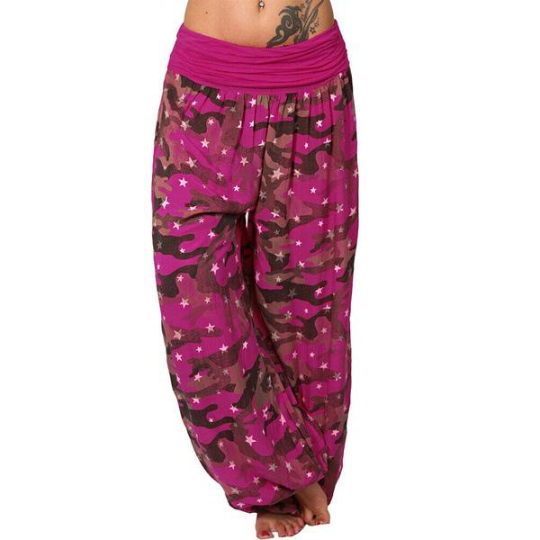 Women's High Waist Printed Harem Pants Loose Wide Leg Long Trousers Elastic Fold Waist Casual Bohemian Digital Print Baggy Pants