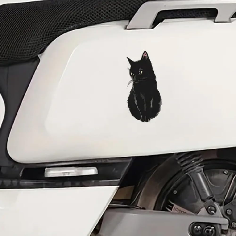 Set mit 2 Schwarze Katze Aufklebern 3"x6" Wasserdichtes Vinyl Autoaufkleber Stoßstange Fenster Laptop Gitarre Geschenk Katzenliebhaber | #AZ230