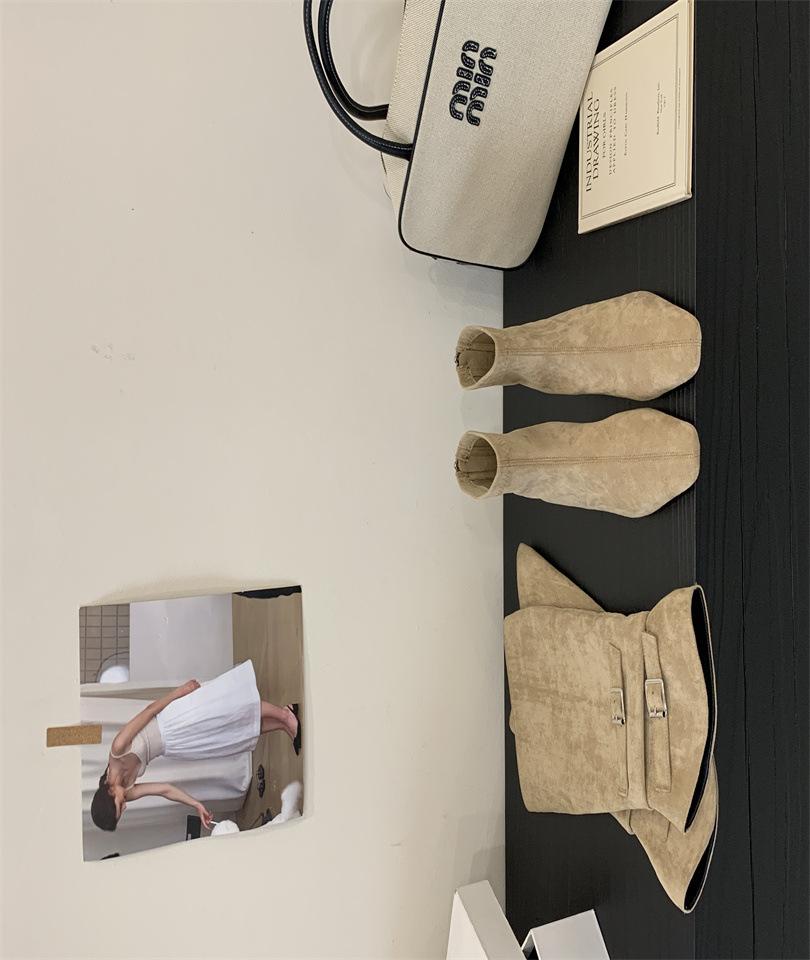 

Замшевые остроносые плиссированные ботильоны с напуском женские 2025 осень и зима новые съемные двухвариантные ботильоны на тонком высоком каблуке короткие ботильоны 40 хаки