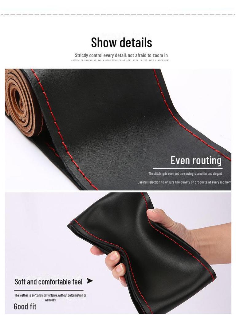 Genuine Cowhide Leather Steering Wheel Cover, Universal Hand-Sewn Design, All-Season Use, New Style