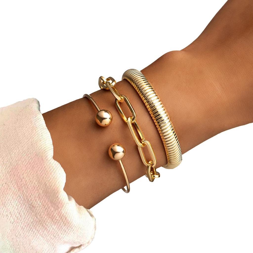 3 pieces of exaggerated and bold chain spring bracelets with multiple overlapping openings for women's bracelets