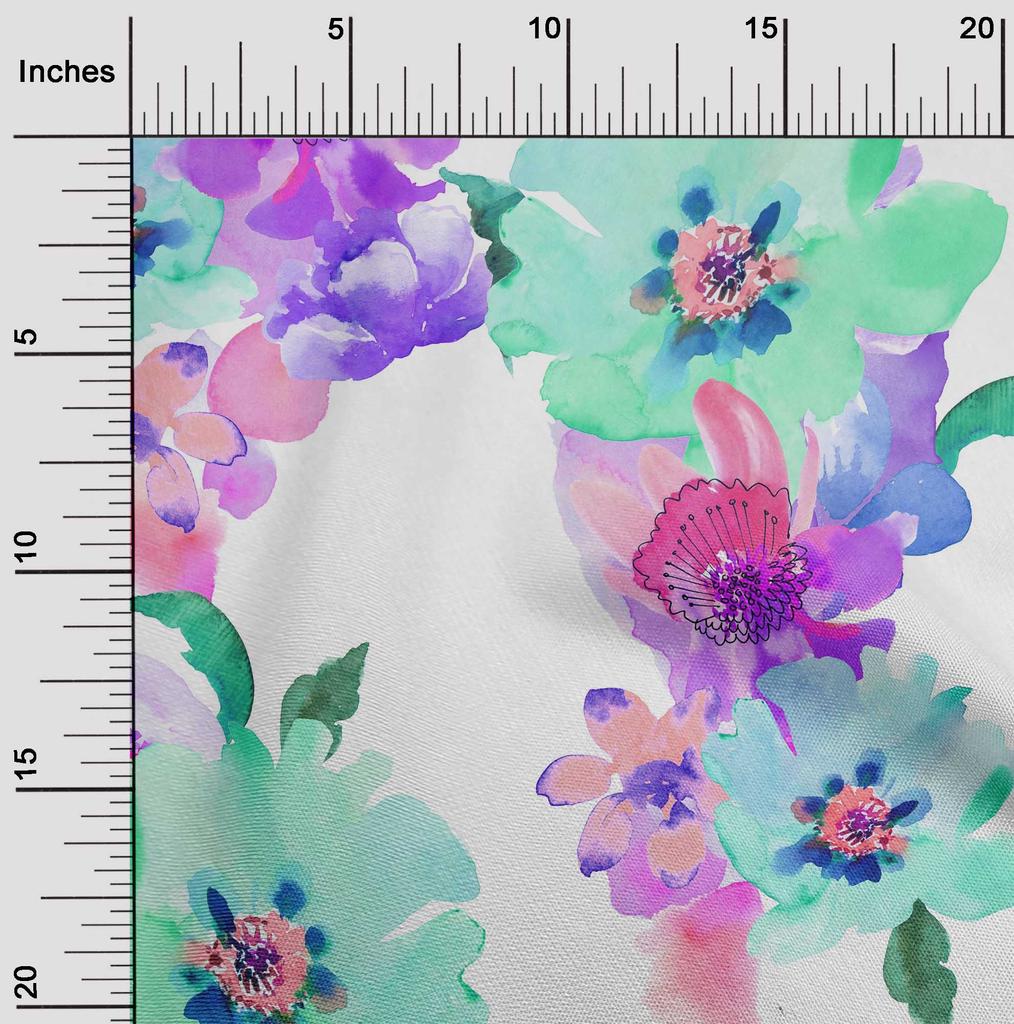 oneOone Cotton Flex Light Blue Fabric Flower Watercolor Quilting Supplies Print Sewing Fabric By The Yard 40 Inch